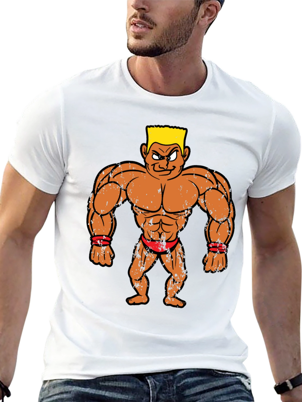 Cartoon Bodybuilder Graphic Tee - Black