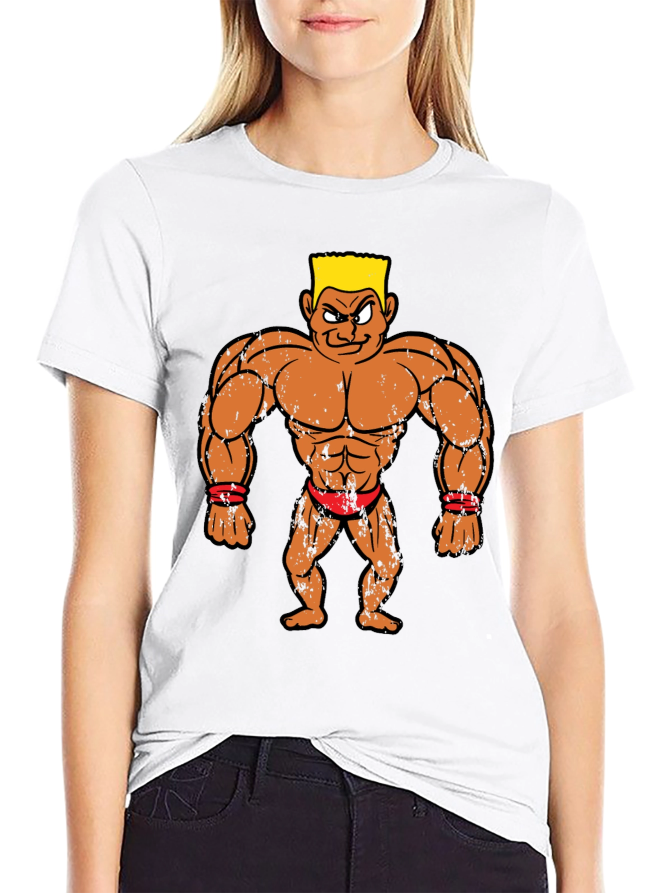 Cartoon Bodybuilder Graphic Tee - Black