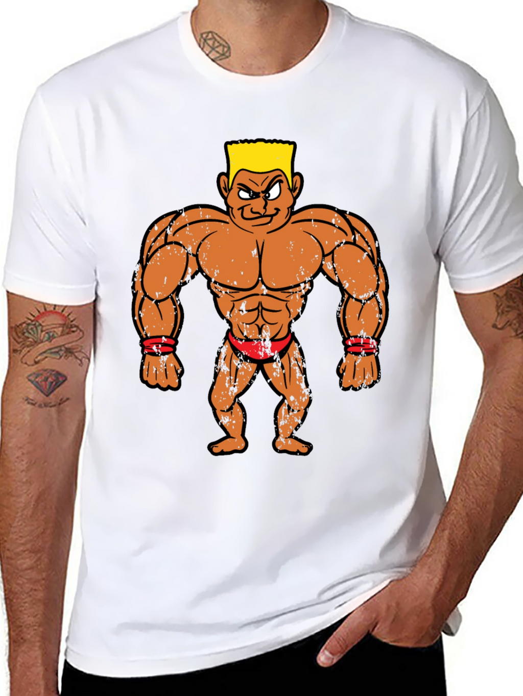 Cartoon Bodybuilder Graphic Tee - Black