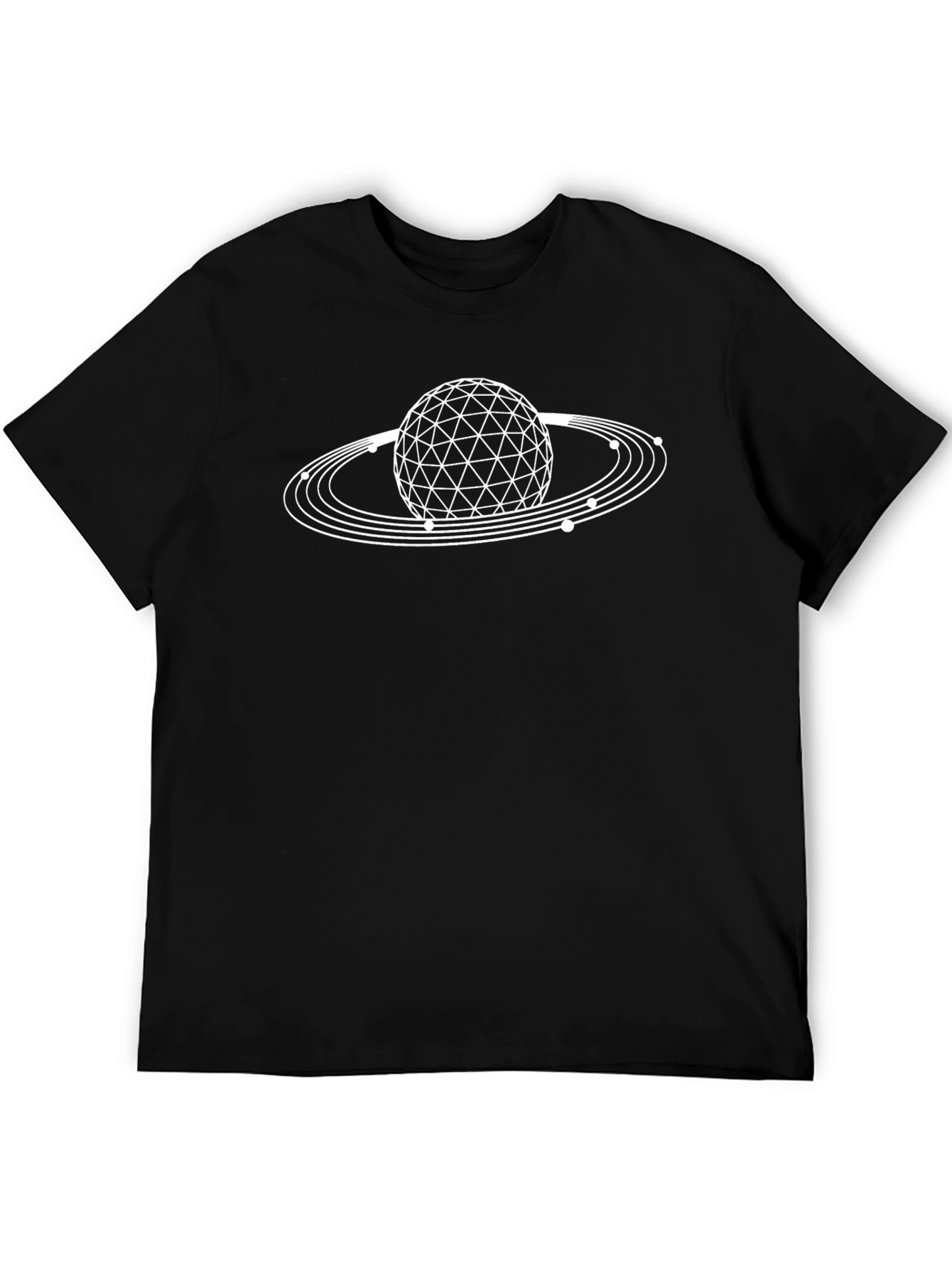 Geometric Saturn Graphic Black T-Shirt