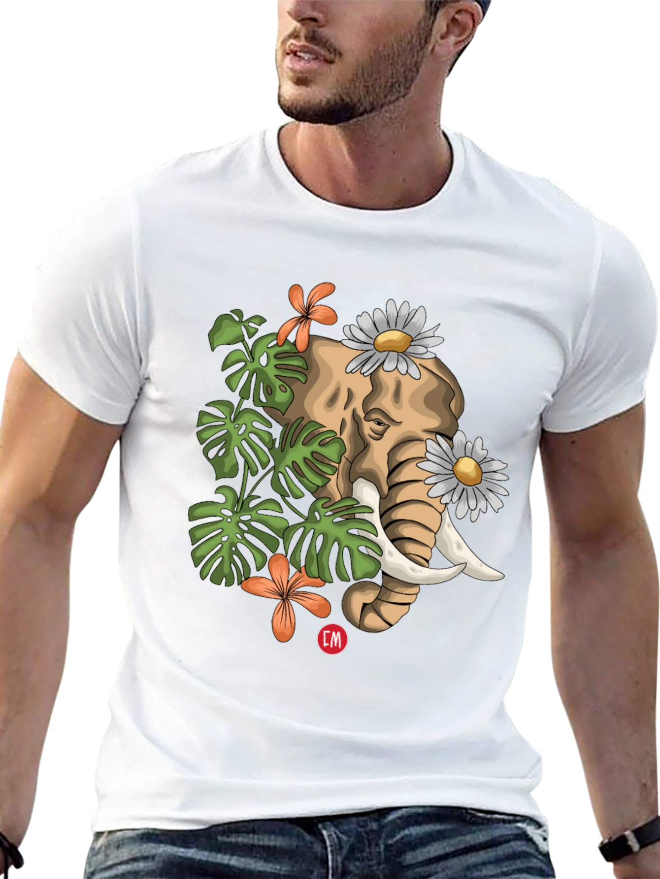 Elephant Floral Graphic Tee - Nature Inspired Design