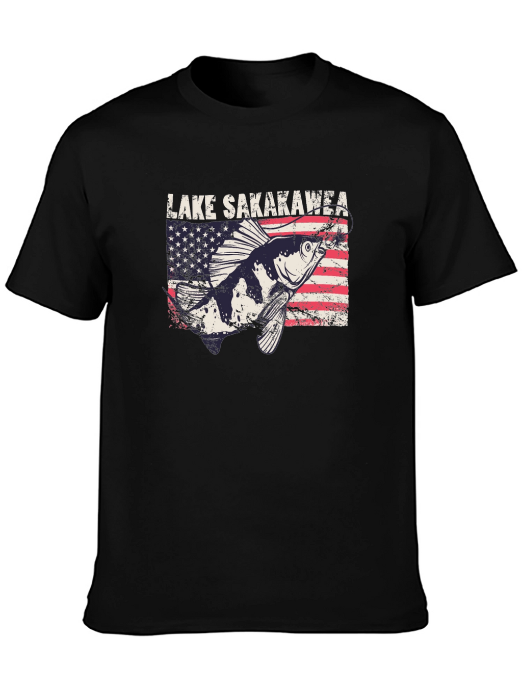 Lake Sakakawea Fishing T-Shirt - Patriotic American Flag