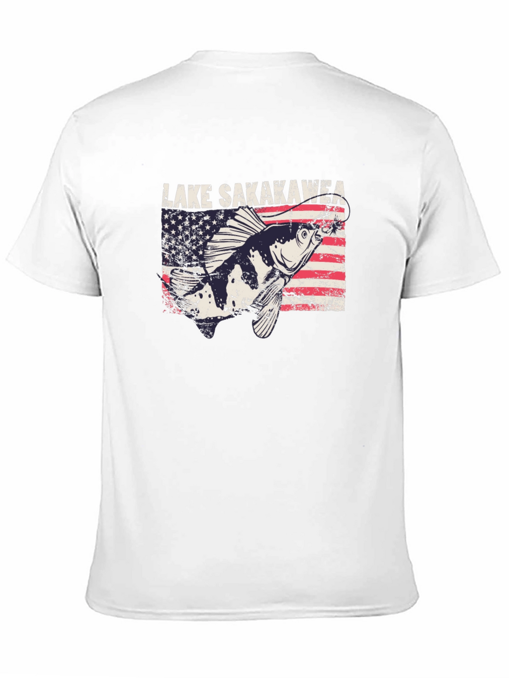 Lake Sakakawea Fishing T-Shirt - Patriotic American Flag