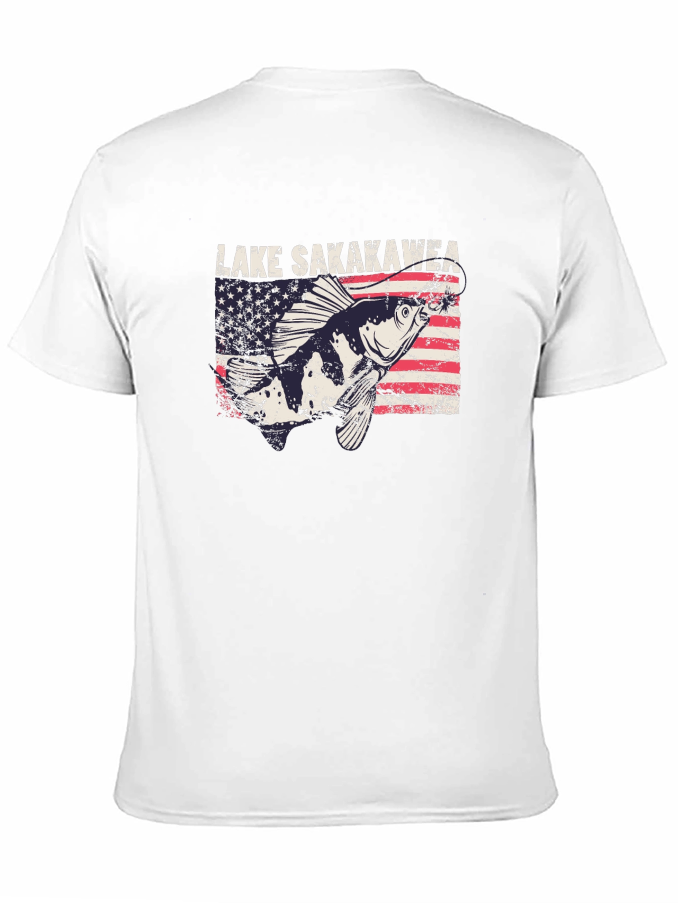 Lake Sakakawea Fishing T-Shirt - Patriotic American Flag