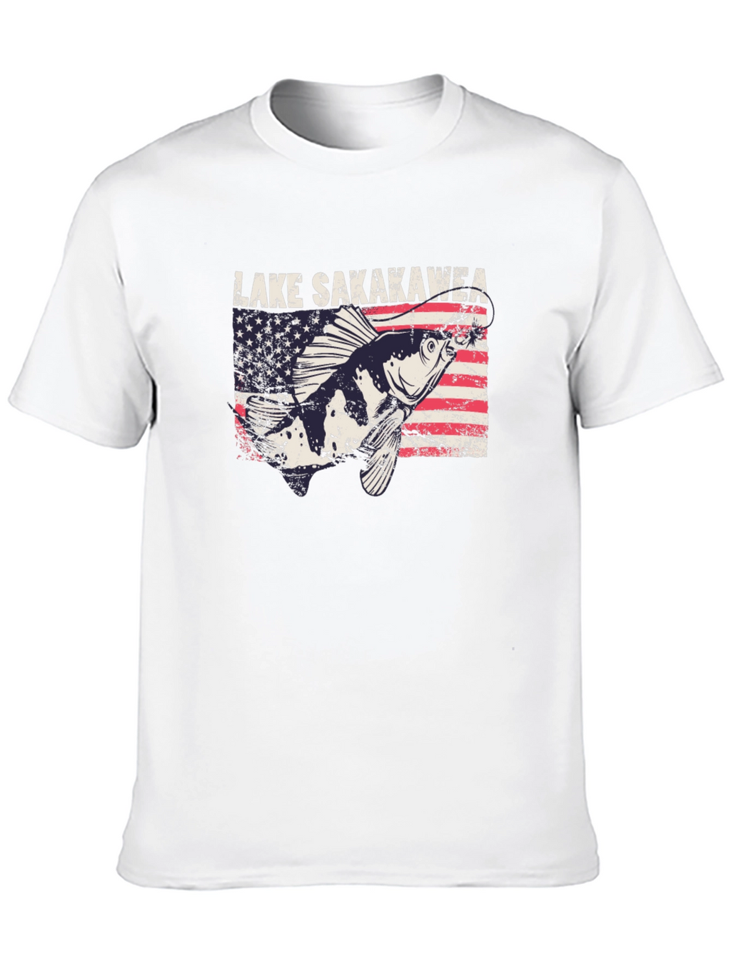 Lake Sakakawea Fishing T-Shirt - Patriotic American Flag