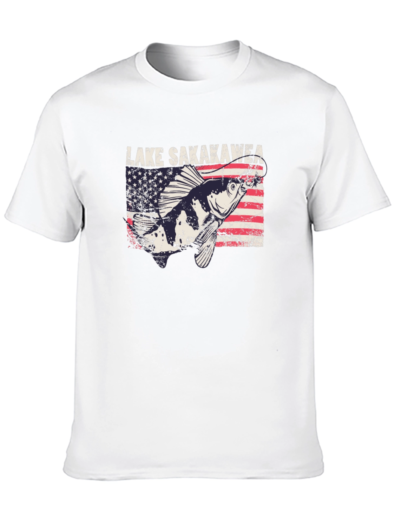 Lake Sakakawea Fishing T-Shirt - Patriotic American Flag