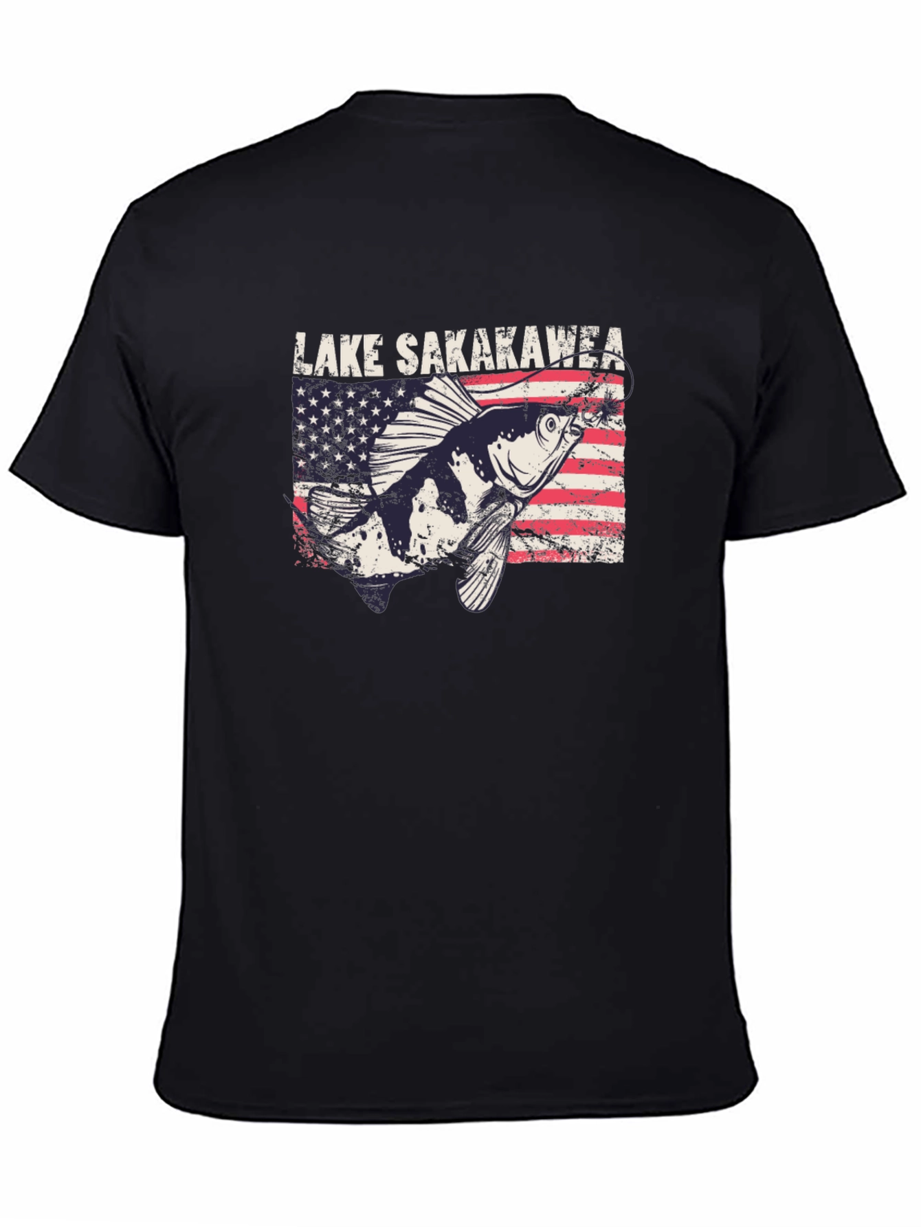 Lake Sakakawea Fishing T-Shirt - Patriotic American Flag