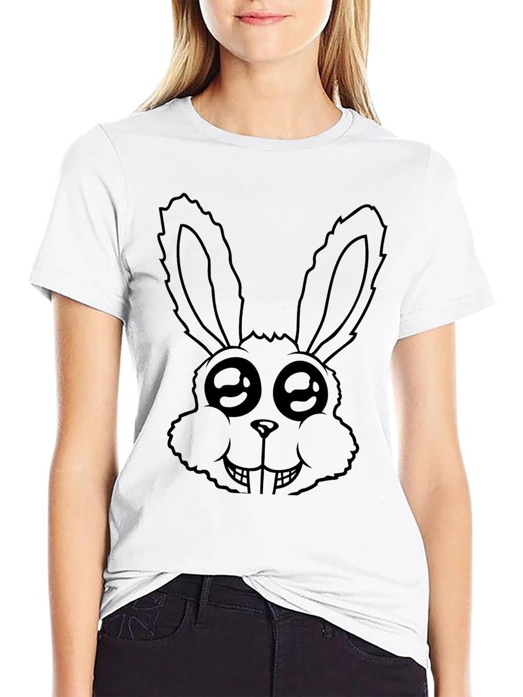 Creepy Cute Bunny Graphic Tee - Black Cotton