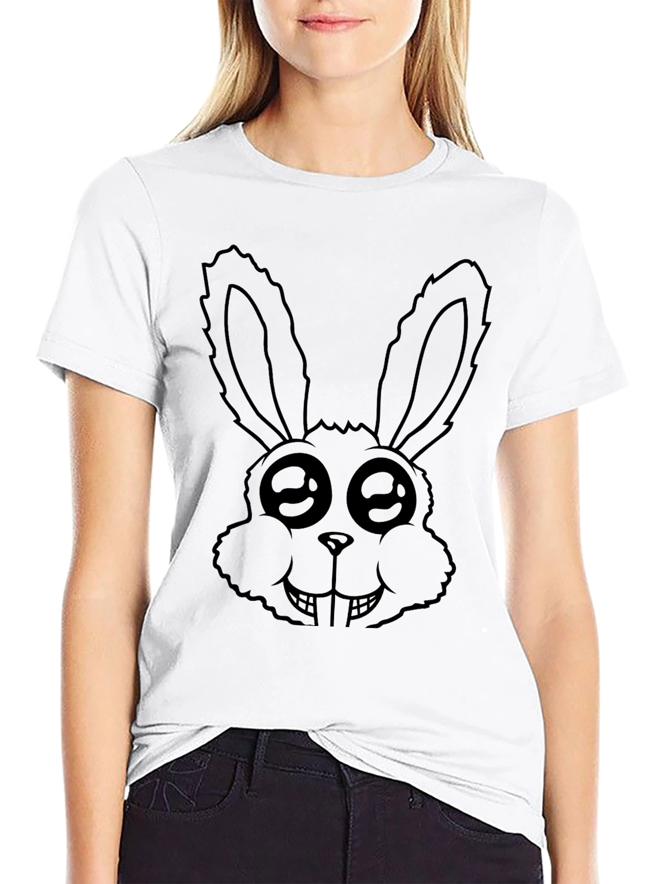 Creepy Cute Bunny Graphic Tee - Black Cotton