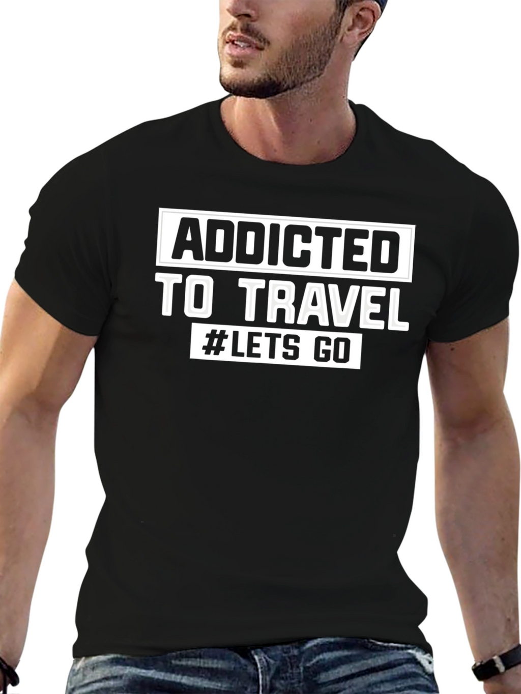Addicted to Travel T-Shirt - Black Cotton Blend