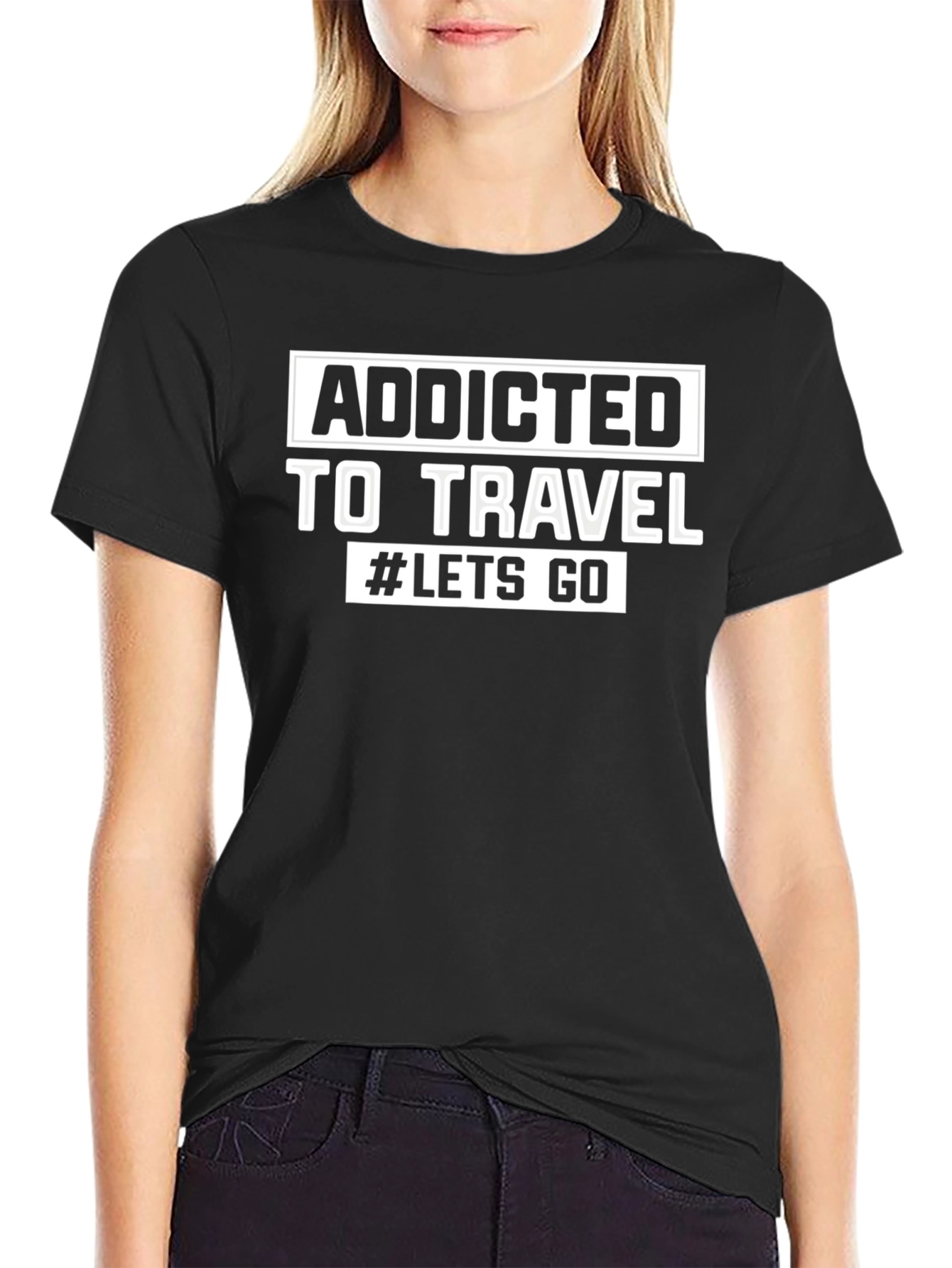 Addicted to Travel T-Shirt - Black Cotton Blend
