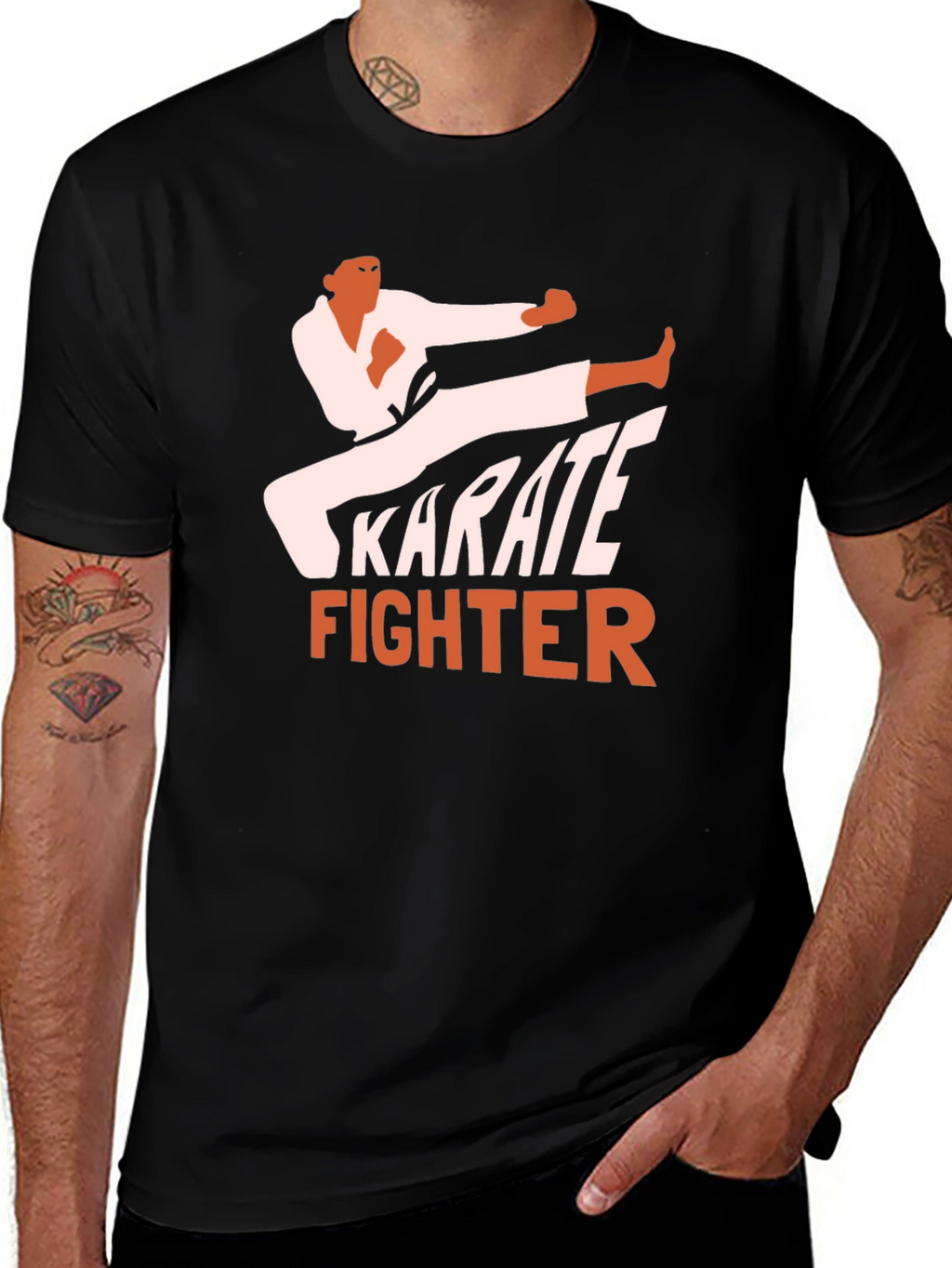 Karate Fighter Graphic Tee - Black Martial Arts T-Shirt