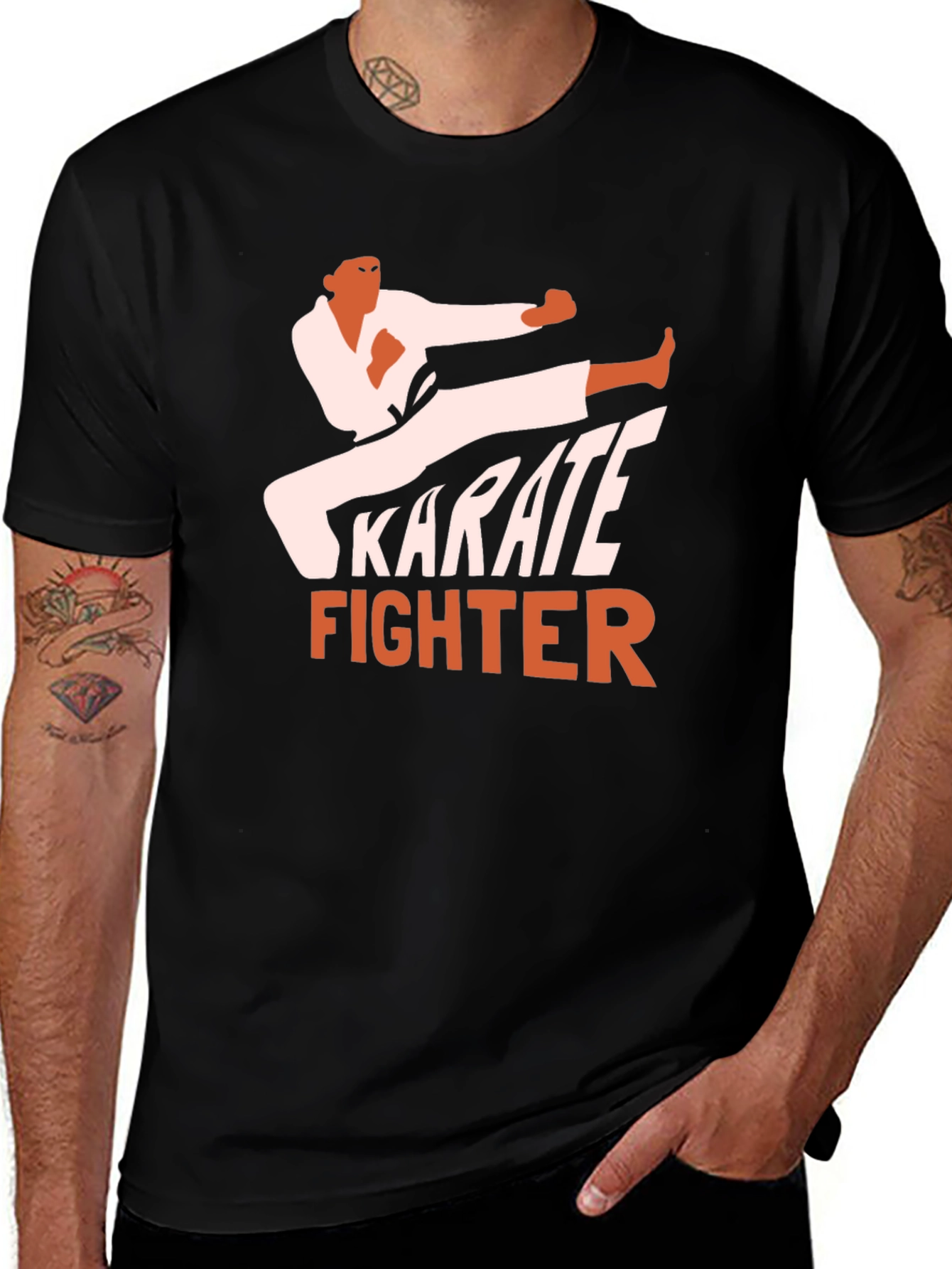 Karate Fighter Graphic Tee - Black Martial Arts T-Shirt