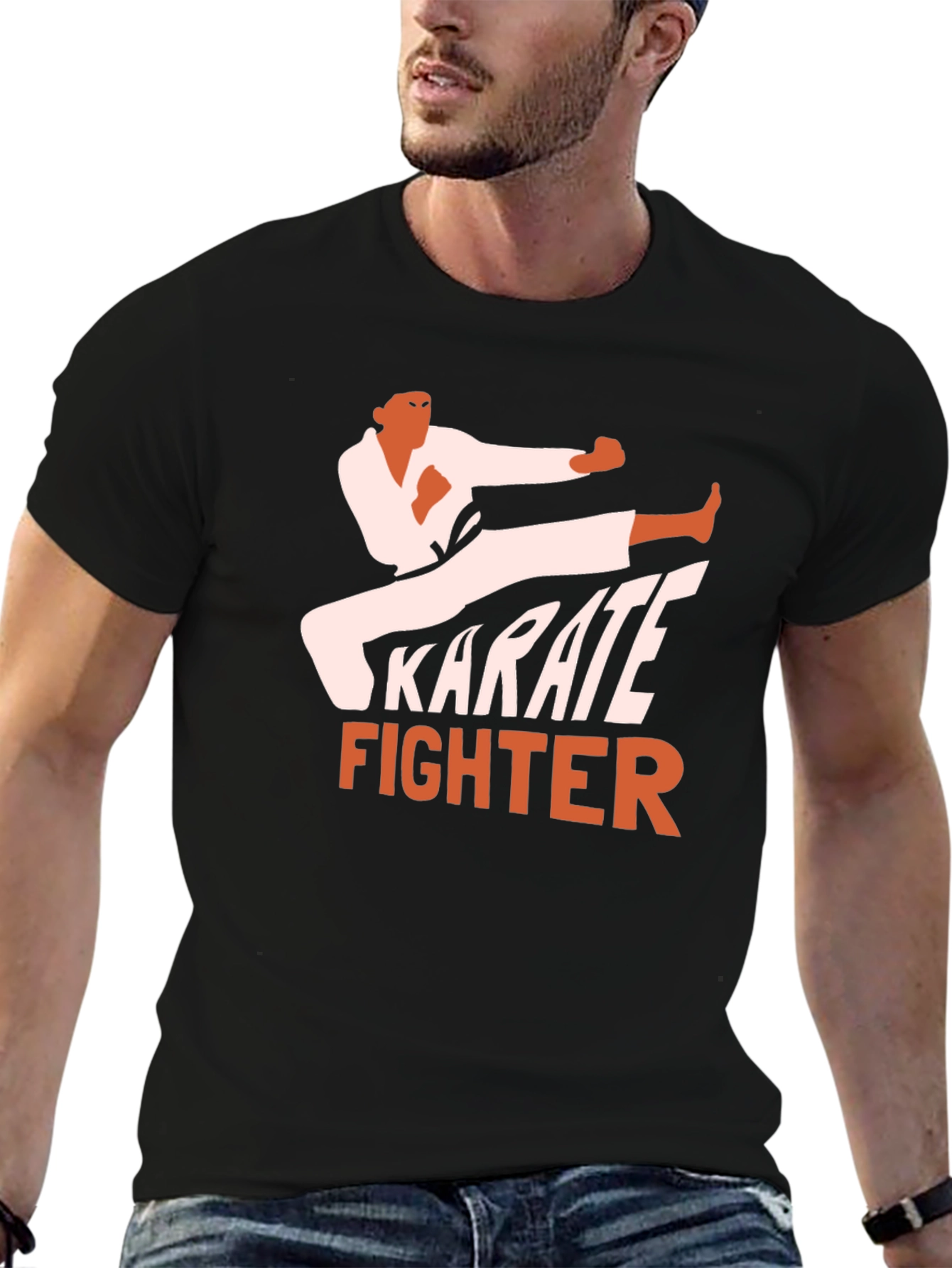 Karate Fighter Graphic Tee - Black Martial Arts T-Shirt