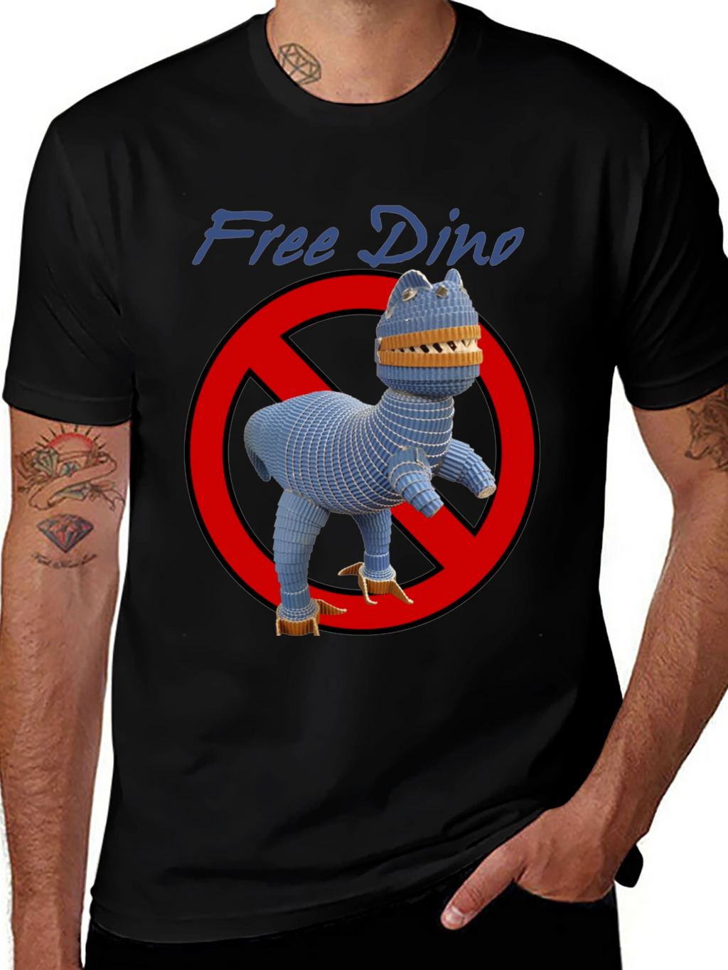Free Dino Graphic T-Shirt - Novelty Design