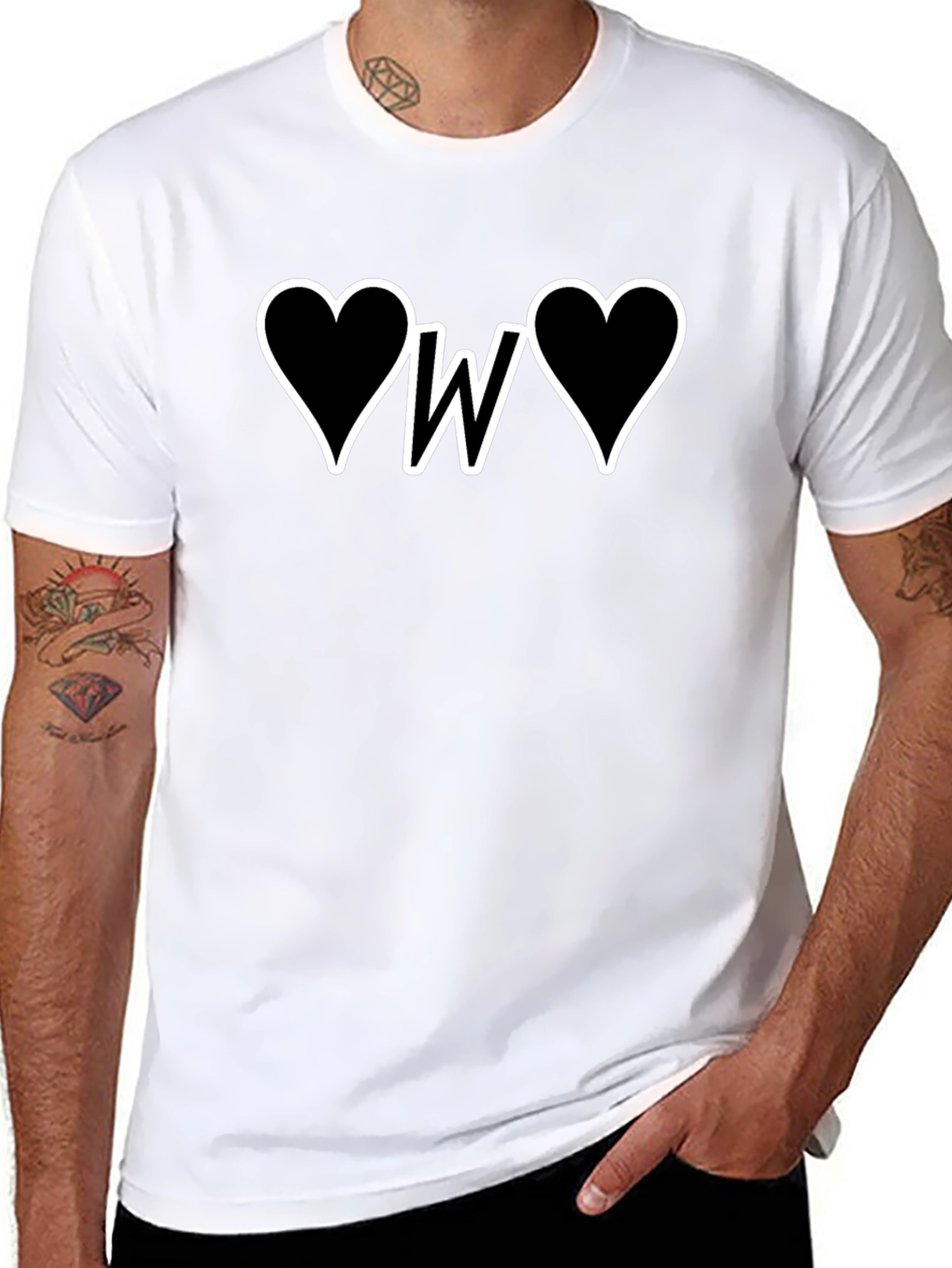 Heart Initial W Graphic T-Shirt - Black