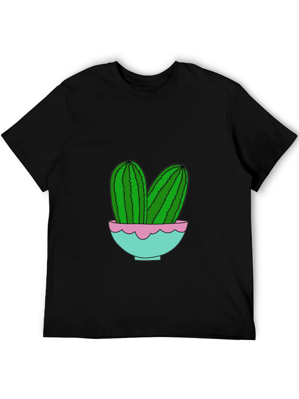 Cactus in Pot Graphic Tee - Trendy Black T-Shirt