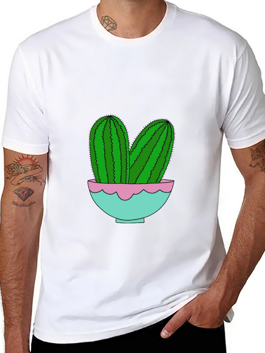Cactus in Pot Graphic Tee - Trendy Black T-Shirt