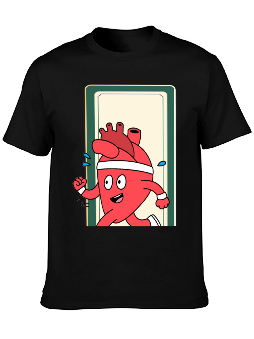 Running Heart Cartoon Graphic Tee - Black
