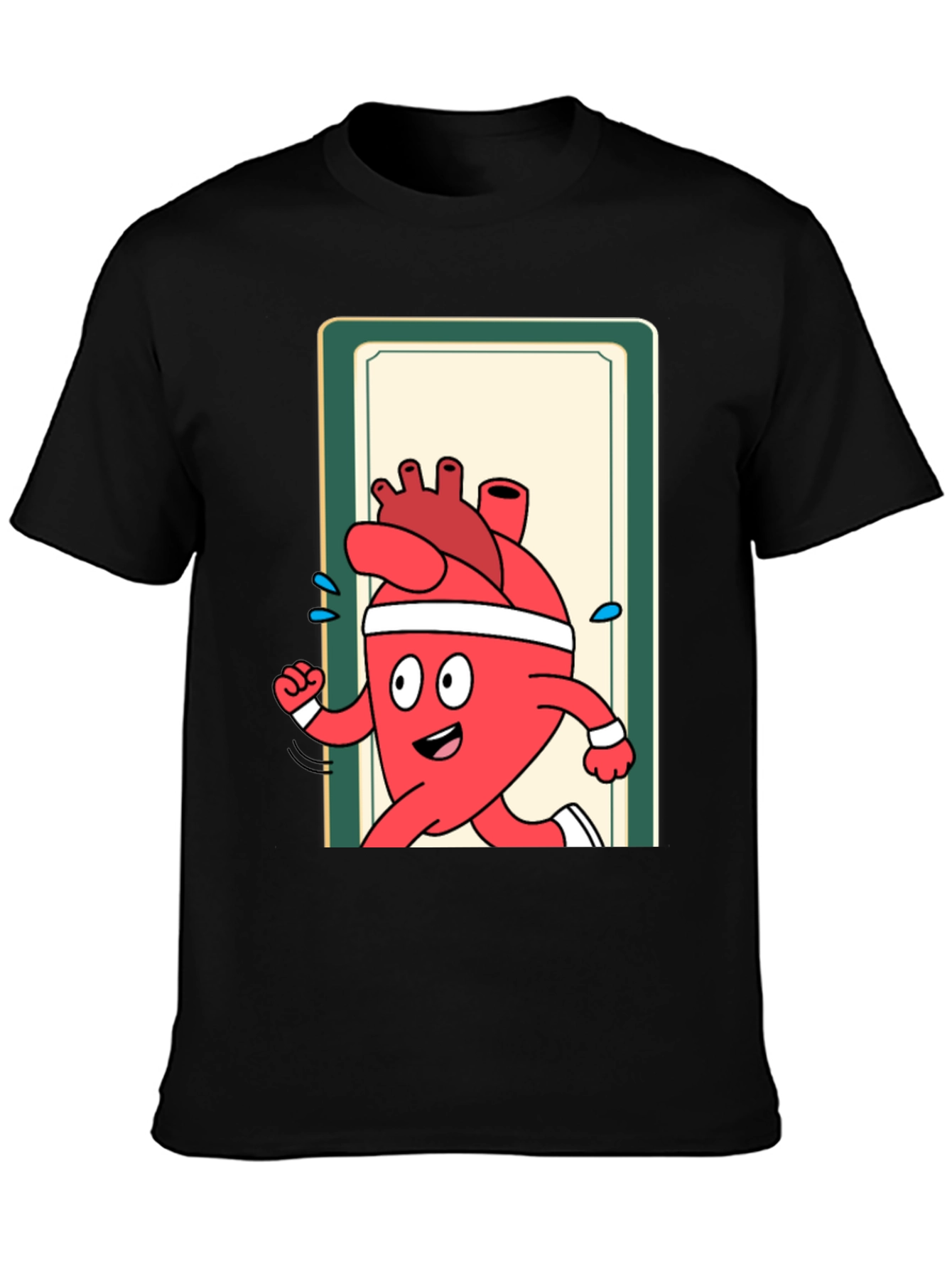 Running Heart Cartoon Graphic Tee - Black