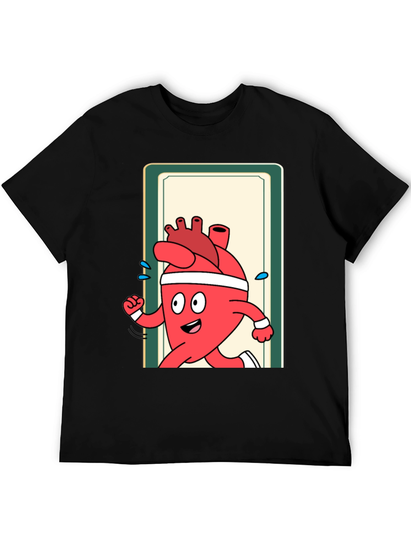 Running Heart Cartoon Graphic Tee - Black