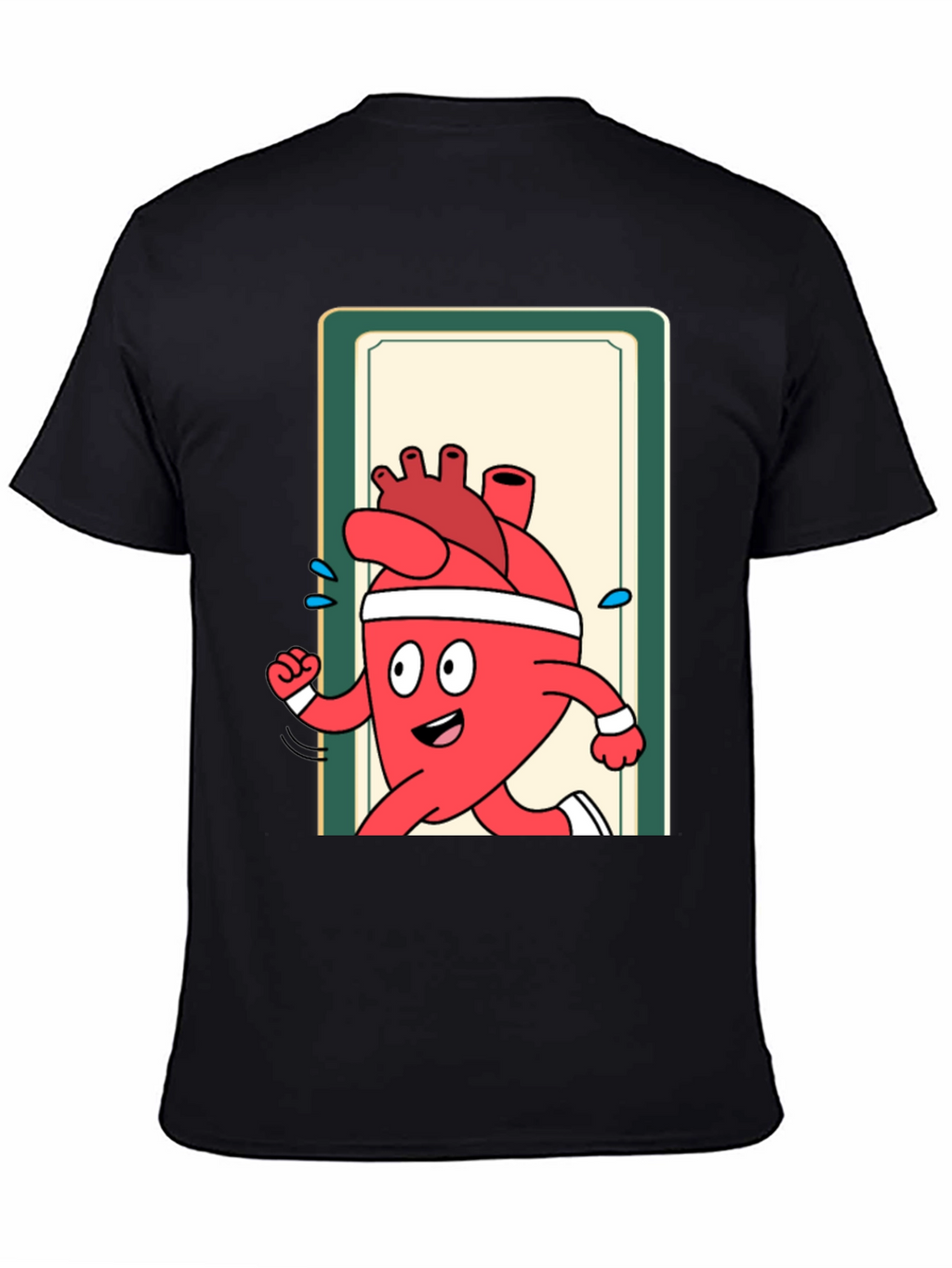 Running Heart Cartoon Graphic Tee - Black