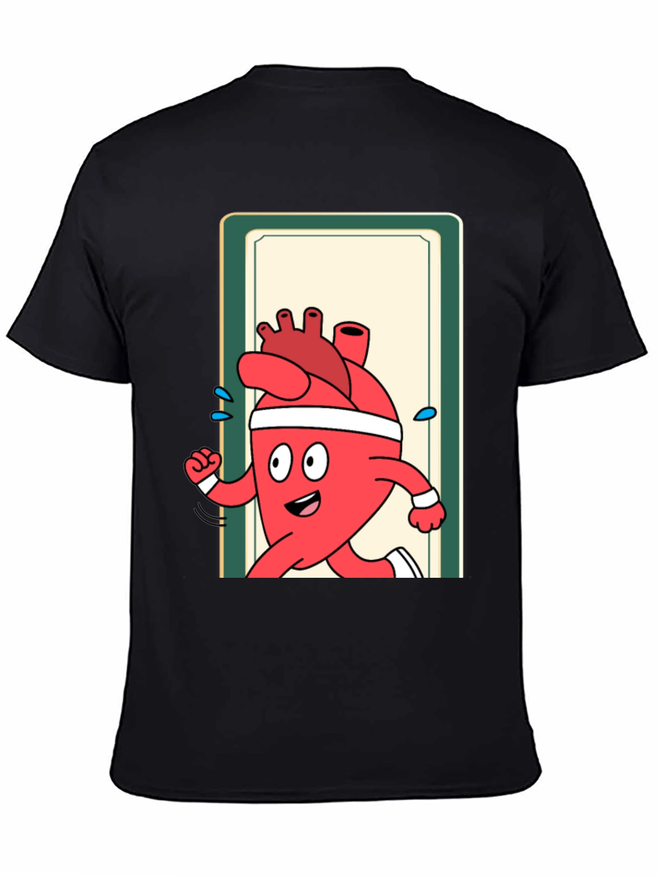 Running Heart Cartoon Graphic Tee - Black