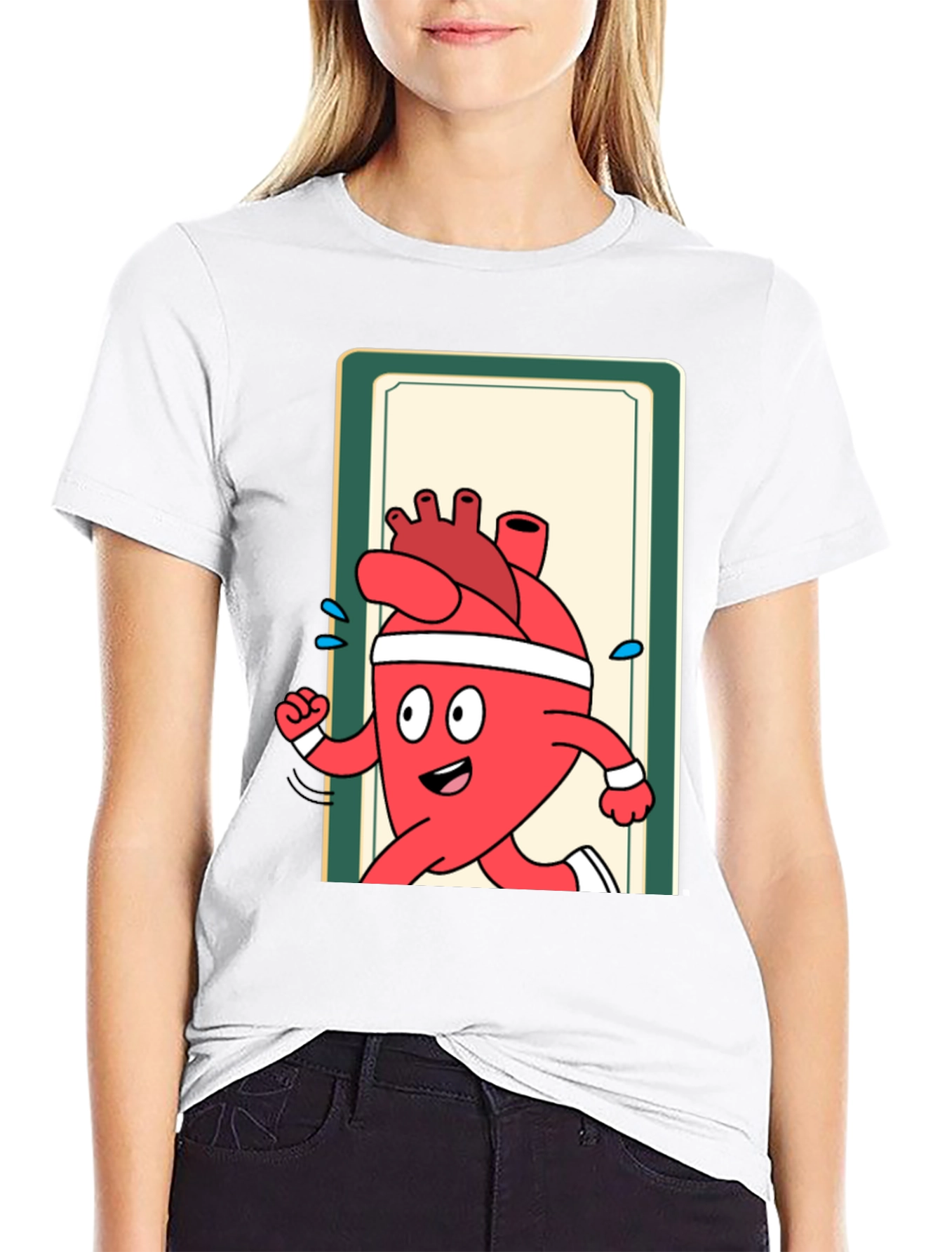 Running Heart Cartoon Graphic Tee - Black