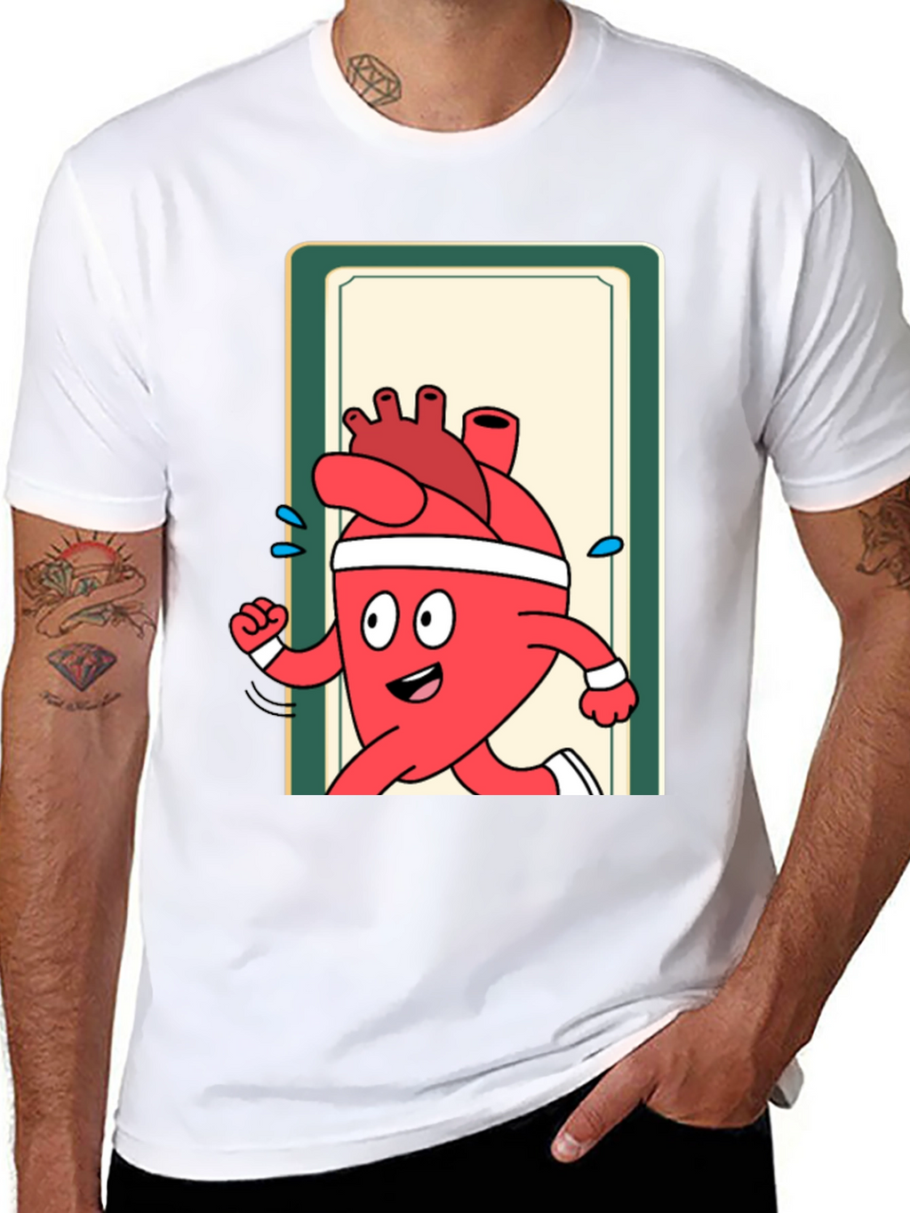Running Heart Cartoon Graphic Tee - Black