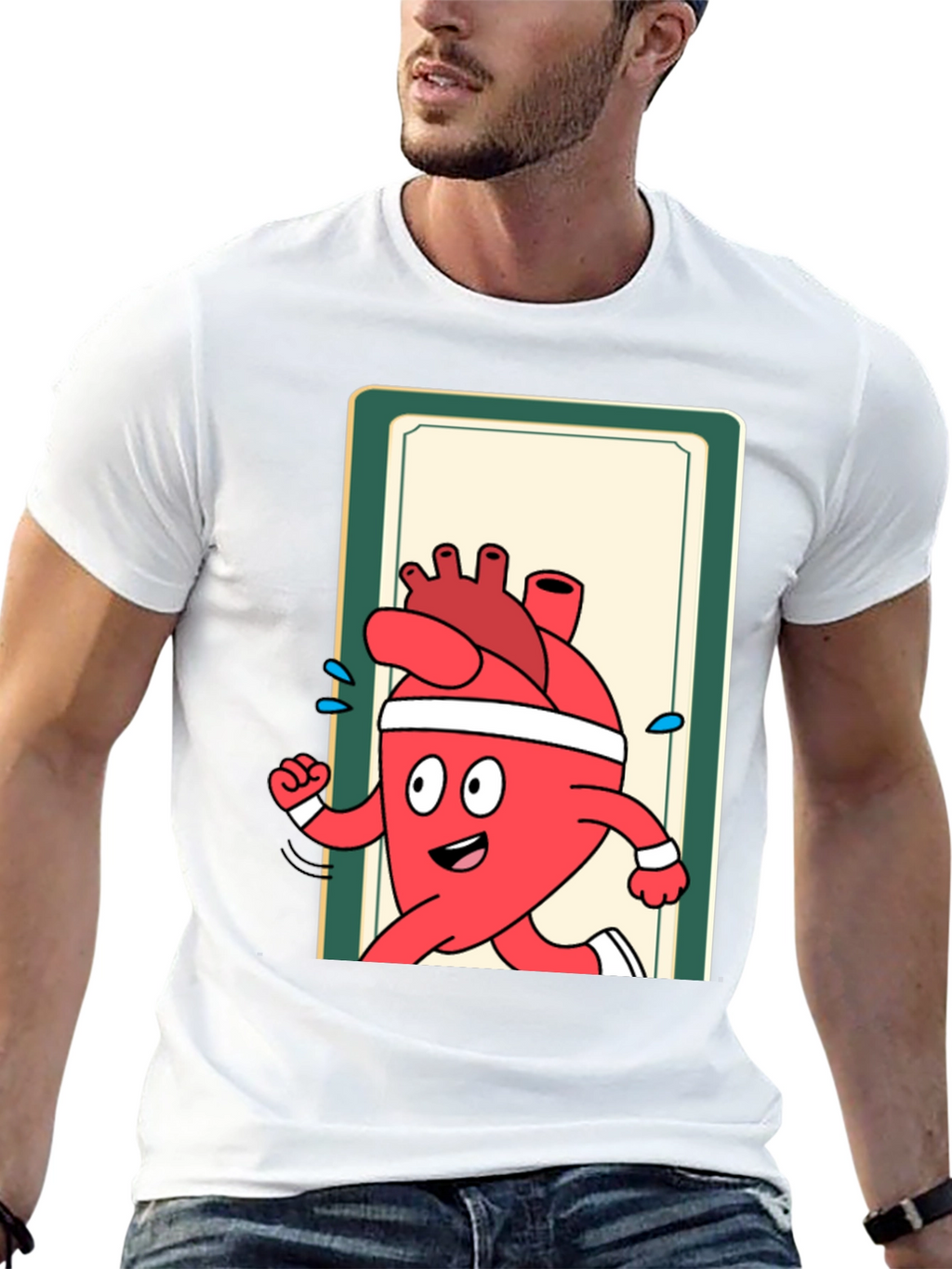 Running Heart Cartoon Graphic Tee - Black