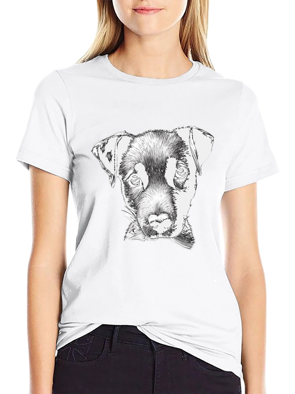 Dog Sketch Tee - Black Cotton Graphic T-Shirt