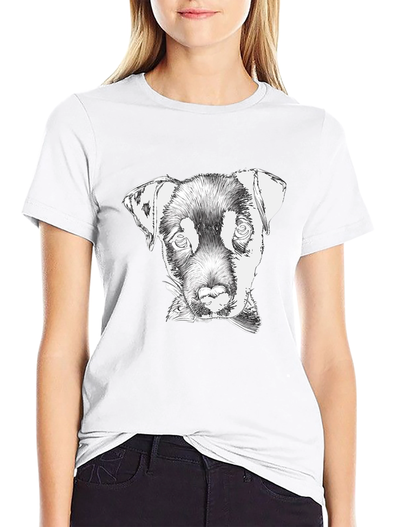 Dog Sketch Tee - Black Cotton Graphic T-Shirt