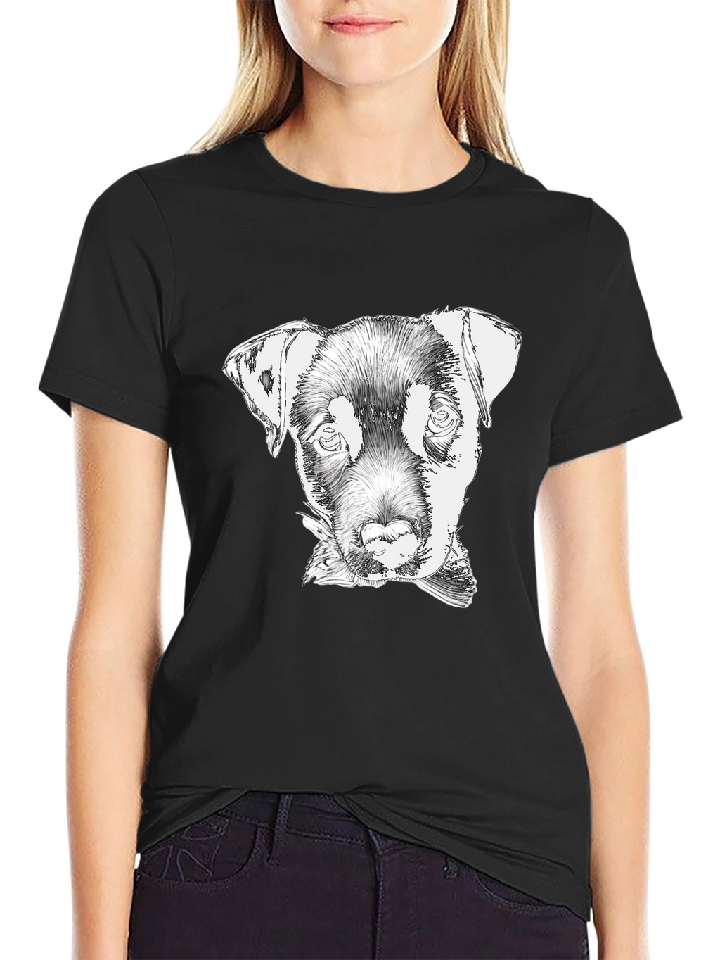 Dog Sketch Tee - Black Cotton Graphic T-Shirt