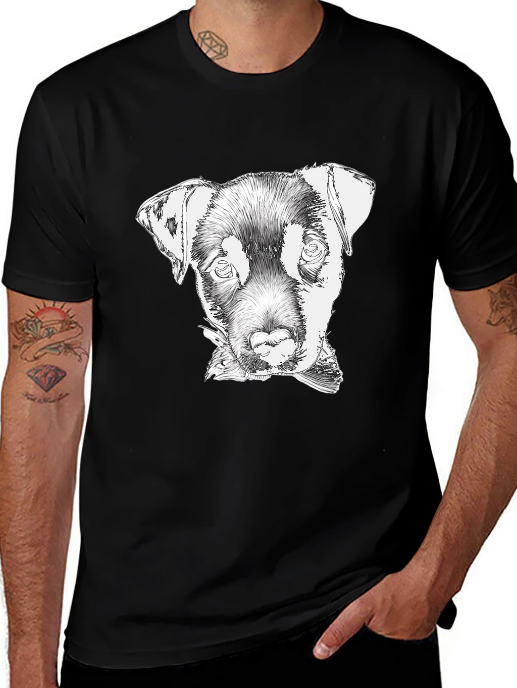 Dog Sketch Tee - Black Cotton Graphic T-Shirt