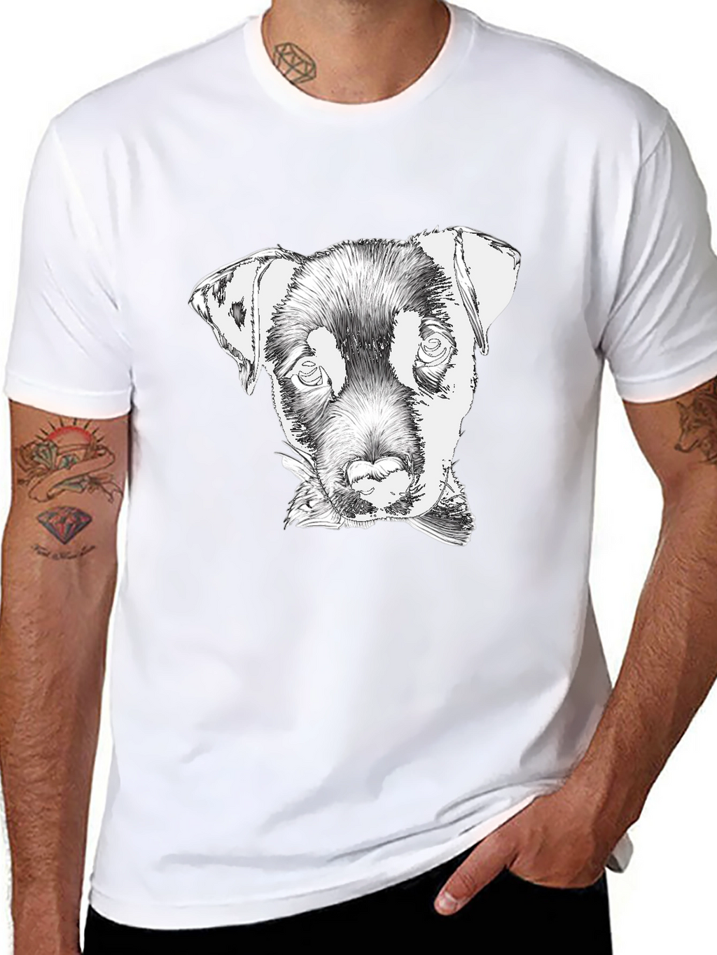 Dog Sketch Tee - Black Cotton Graphic T-Shirt