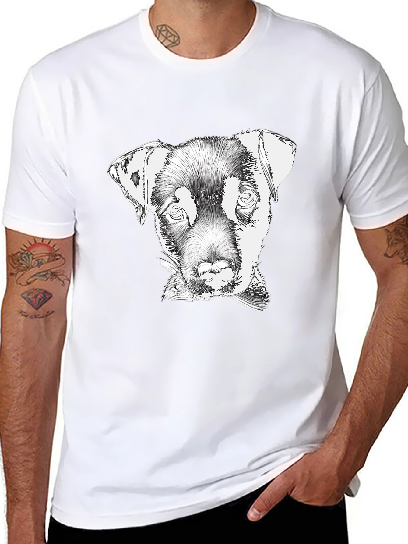 Dog Sketch Tee - Black Cotton Graphic T-Shirt