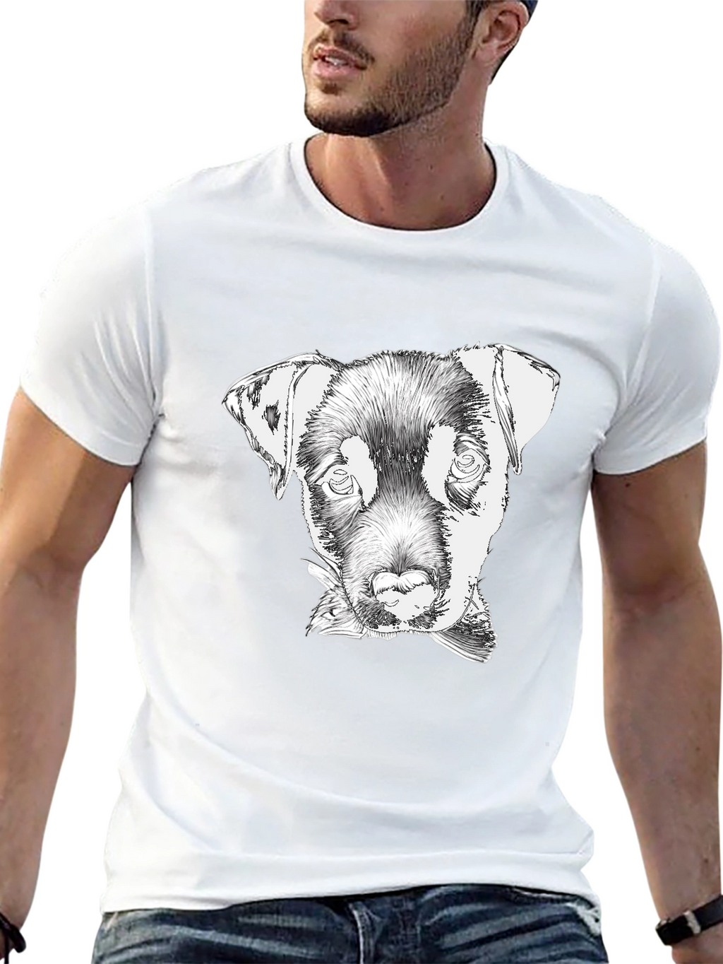 Dog Sketch Tee - Black Cotton Graphic T-Shirt