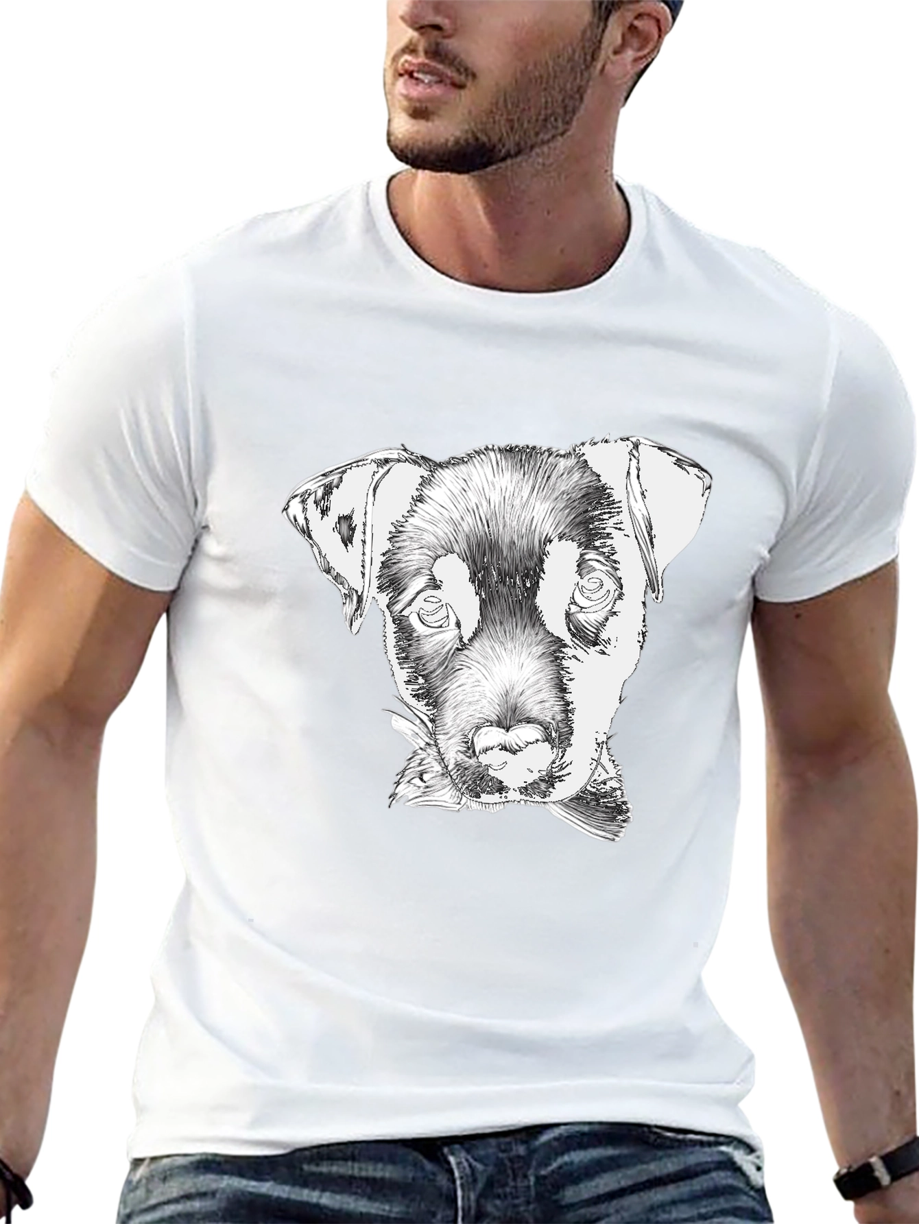 Dog Sketch Tee - Black Cotton Graphic T-Shirt