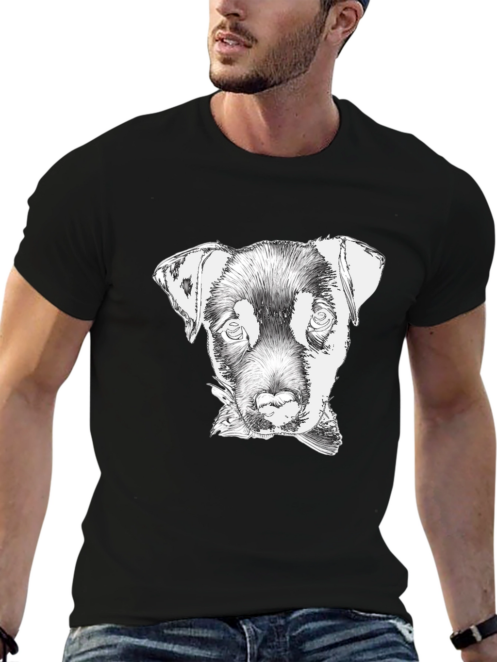 Dog Sketch Tee - Black Cotton Graphic T-Shirt