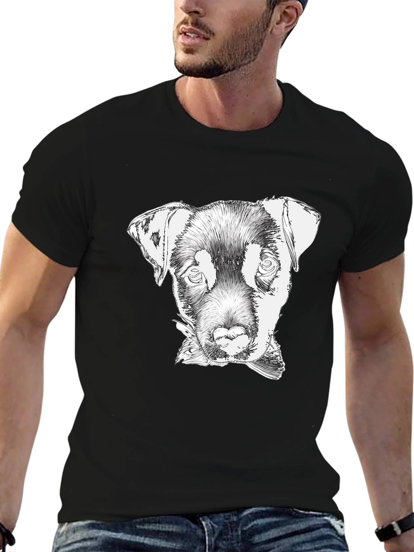 Dog Sketch Tee - Black Cotton Graphic T-Shirt