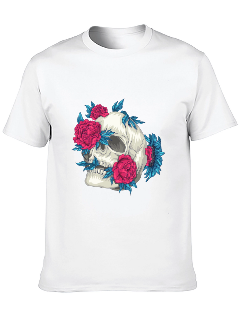 Skull and Flowers Graphic Print Tee