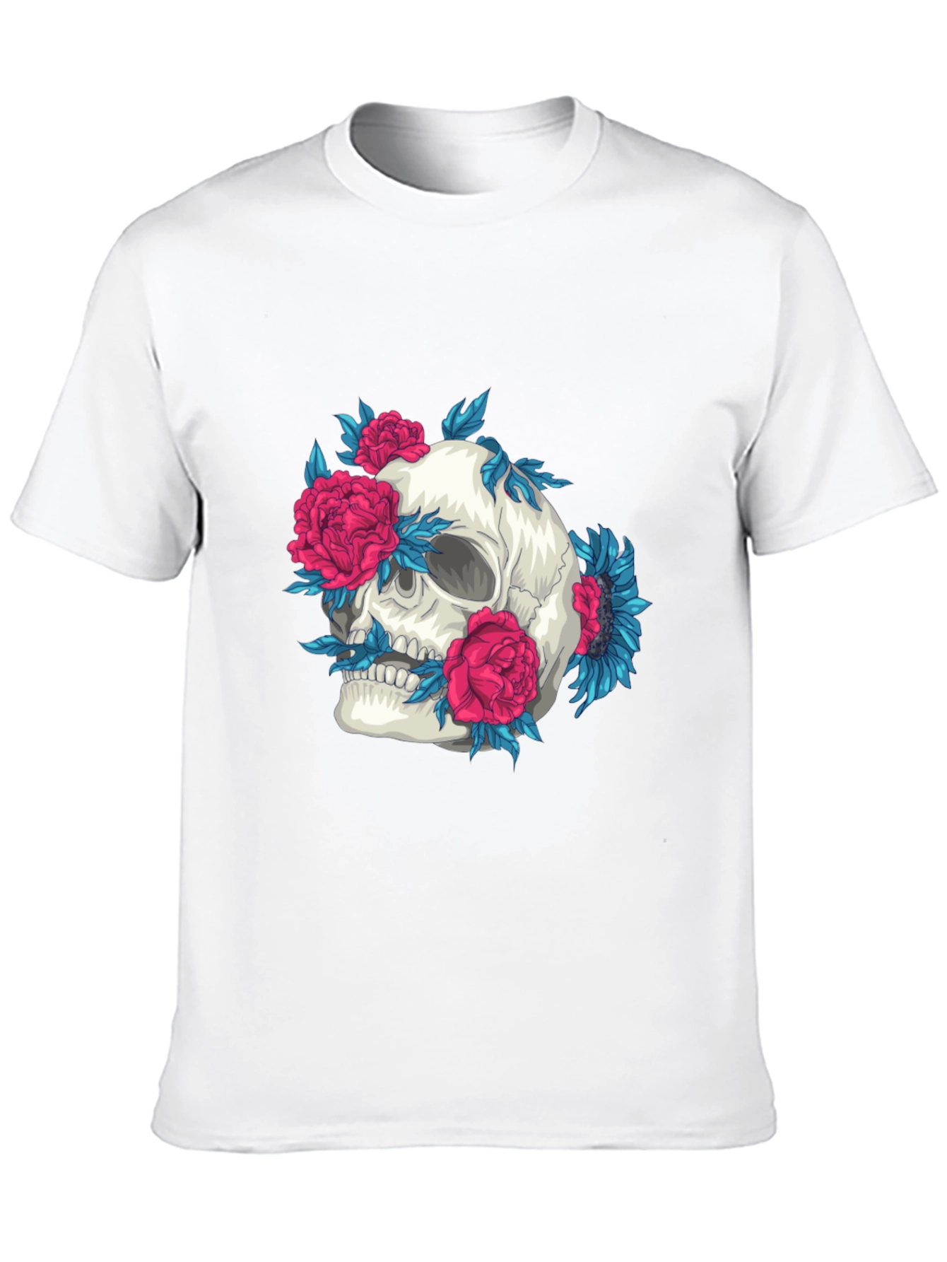 Skull and Flowers Graphic Print Tee