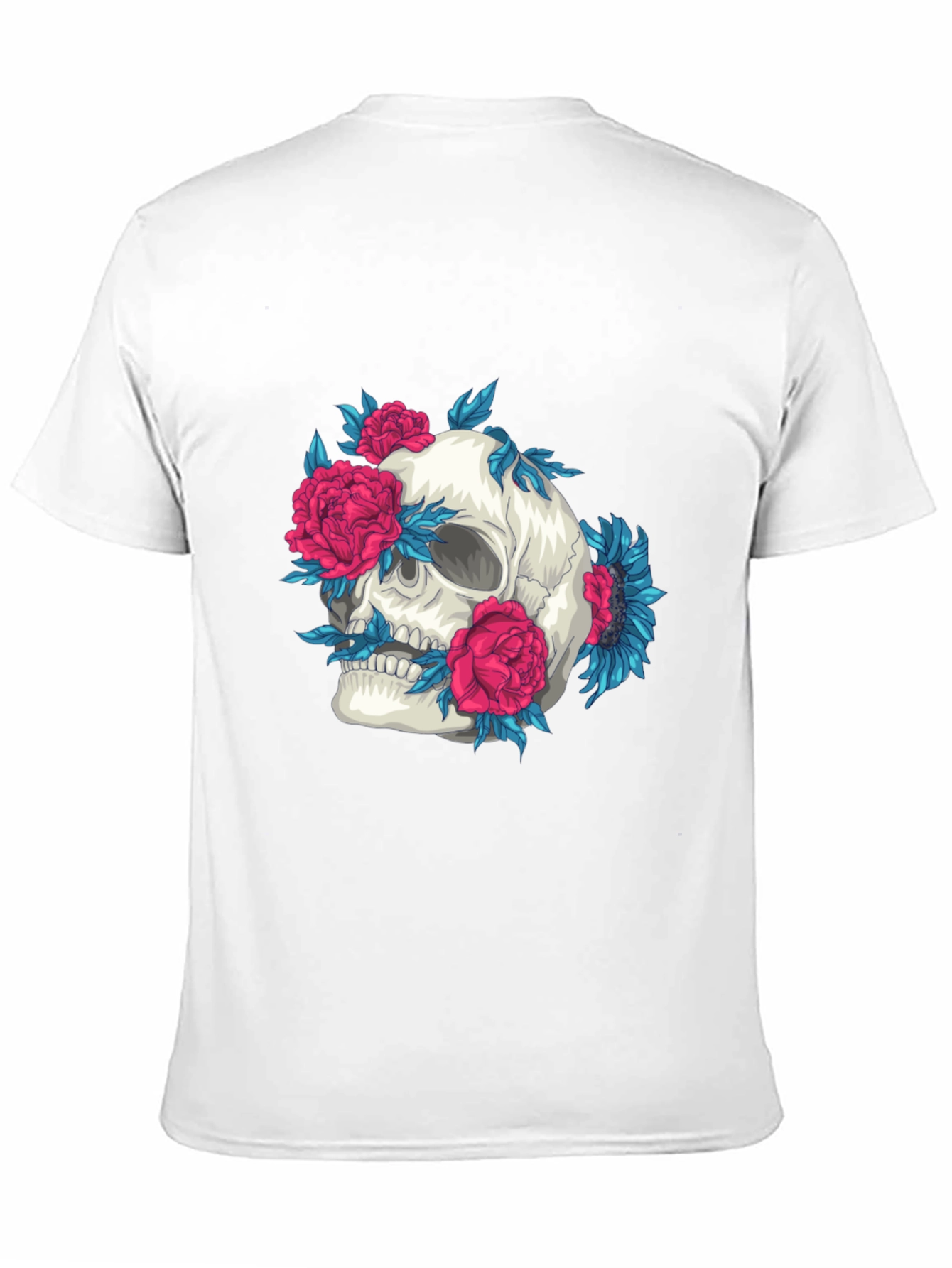 Skull and Flowers Graphic Print Tee