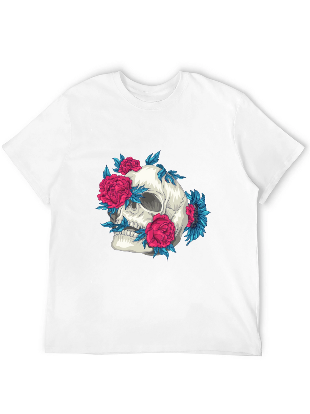 Skull and Flowers Graphic Print Tee