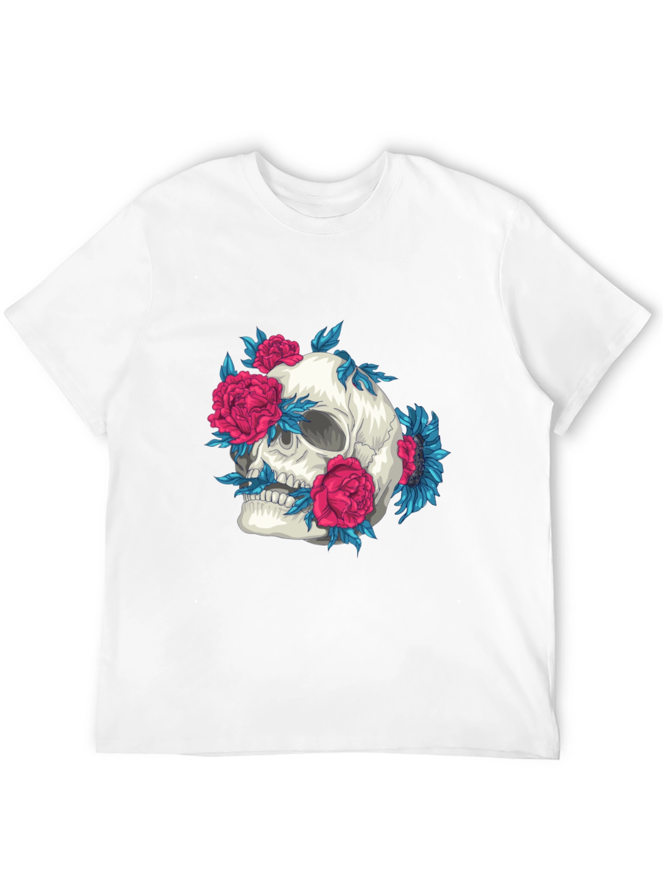Skull and Flowers Graphic Print Tee