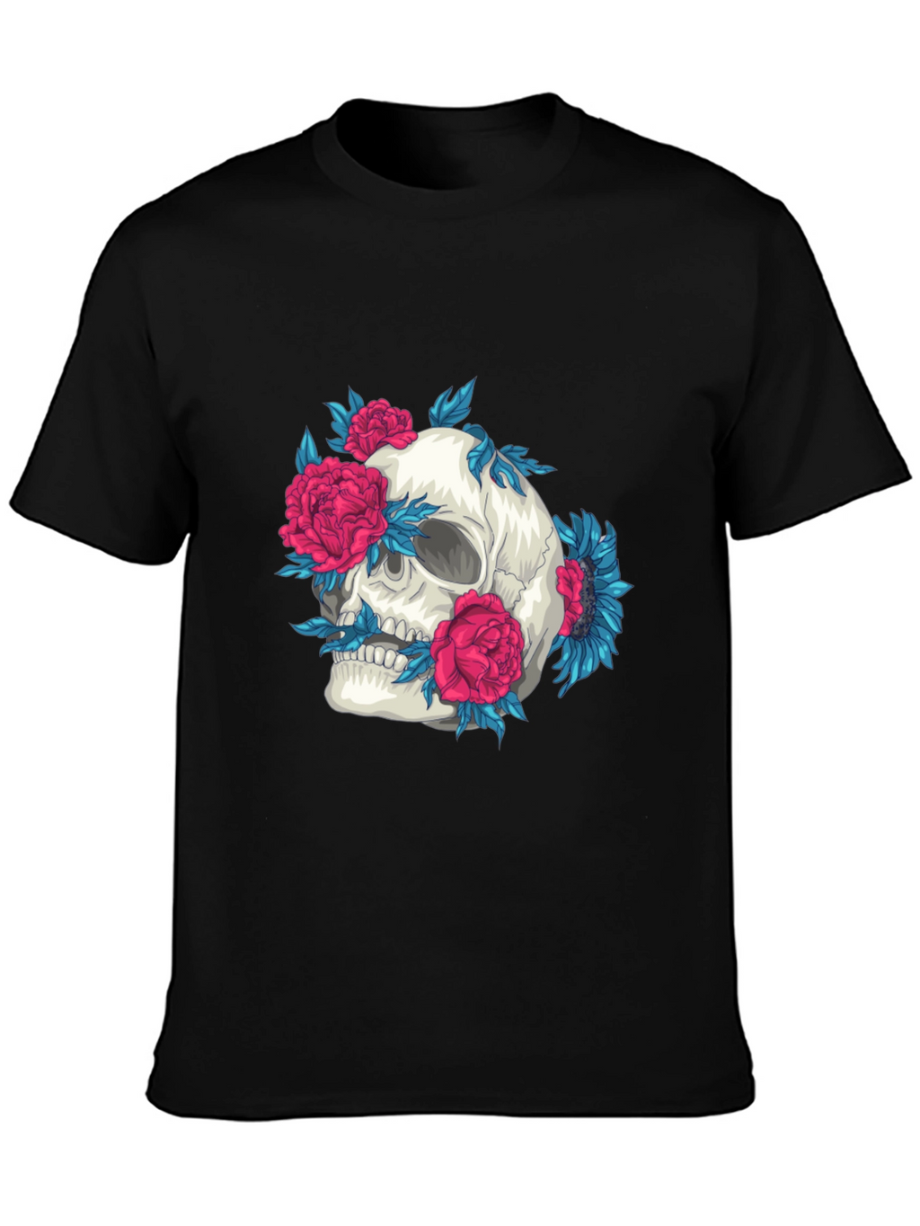 Skull and Flowers Graphic Print Tee