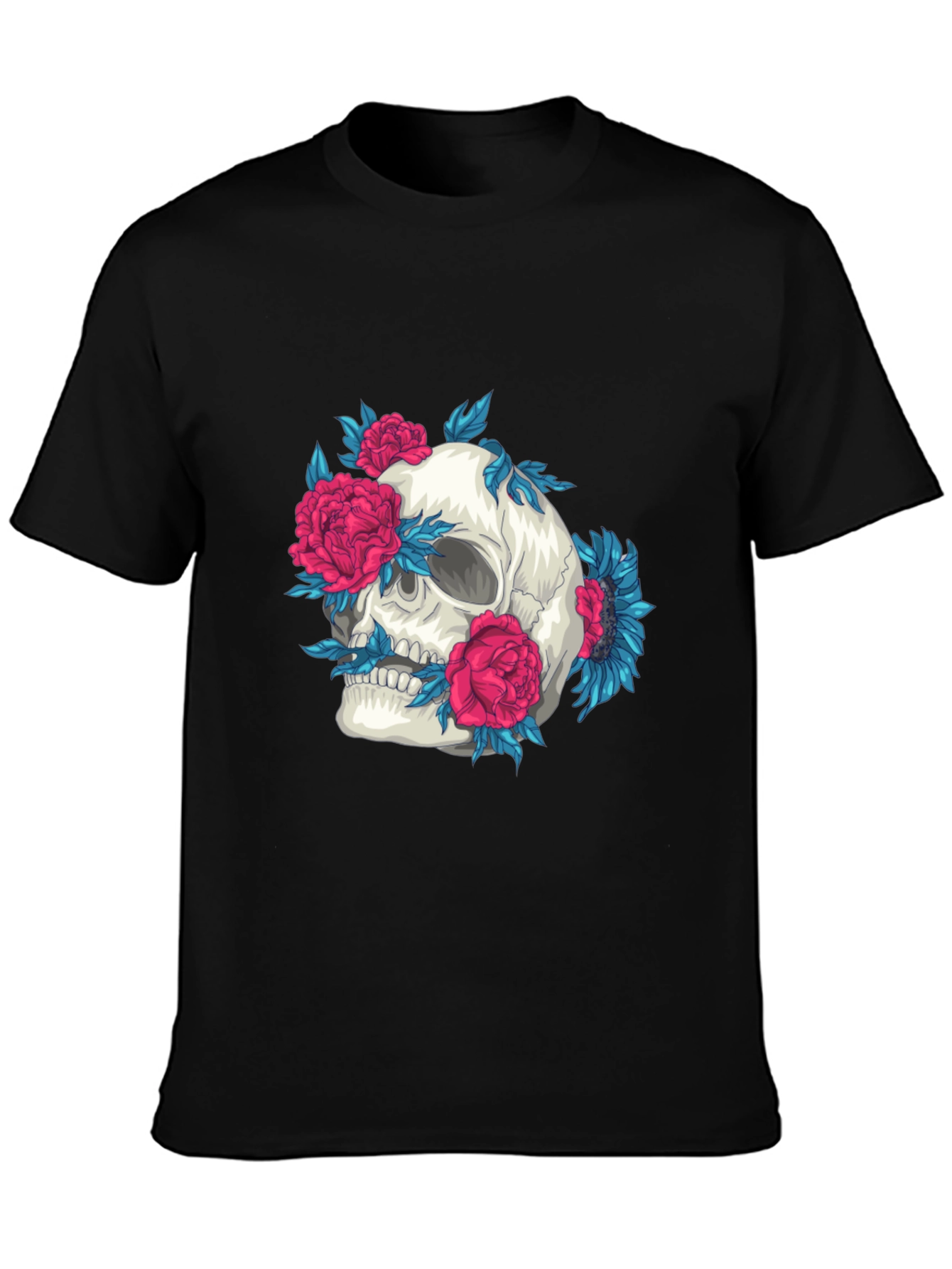 Skull and Flowers Graphic Print Tee