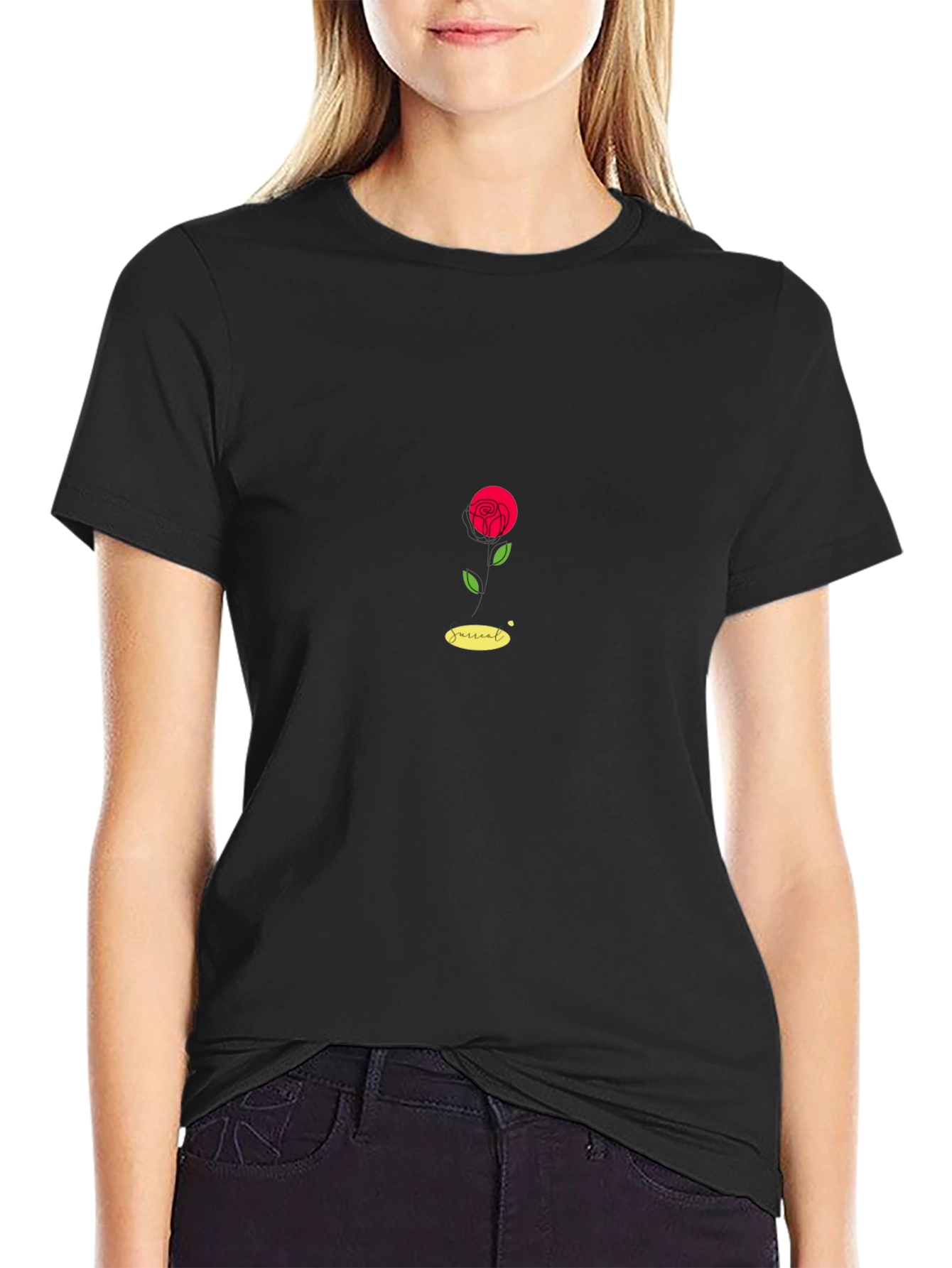 Minimalist Rose Graphic Black T-Shirt