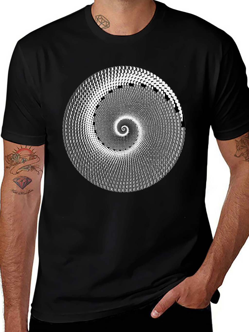Hypnotic Spiral Graphic Tee - Black Cotton T-Shirt