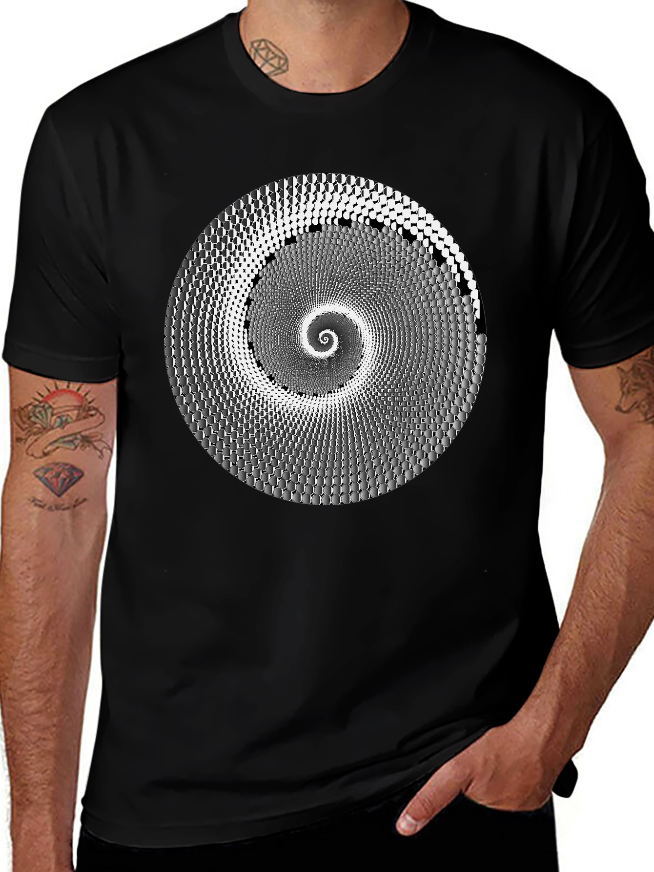 Hypnotic Spiral Graphic Tee - Black Cotton T-Shirt